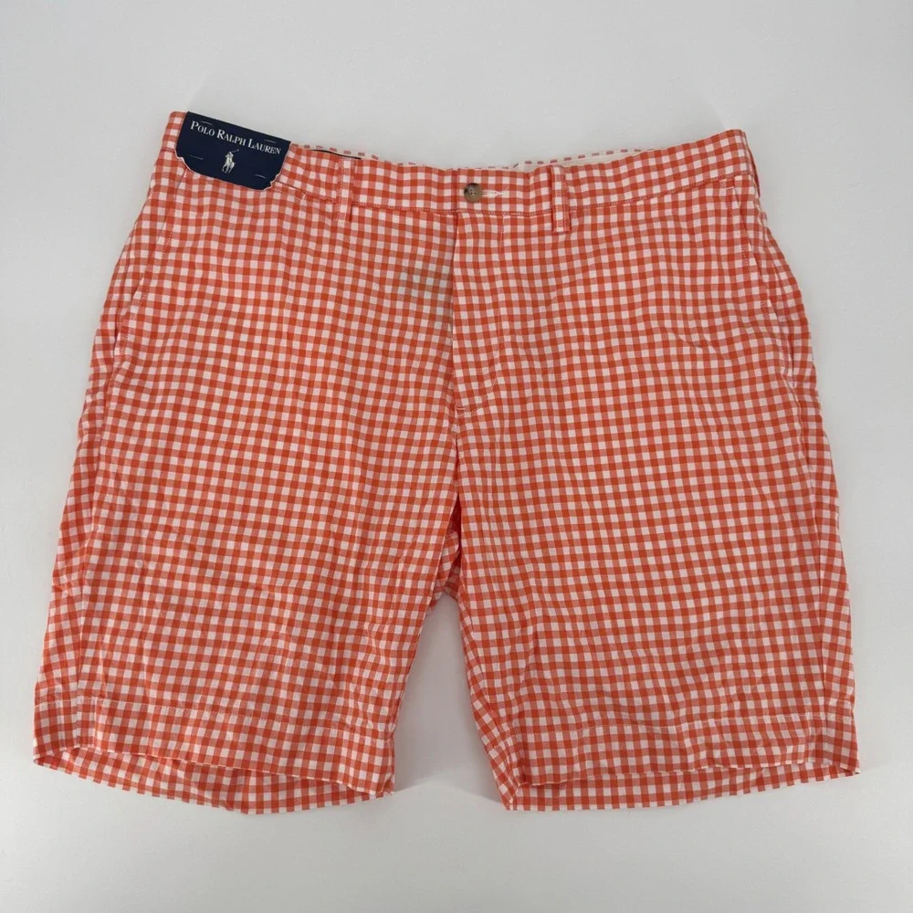 Polo Ralph Lauren Suffield‎ Shorts Mens 38 Orange White Gingham Checkered Cotton